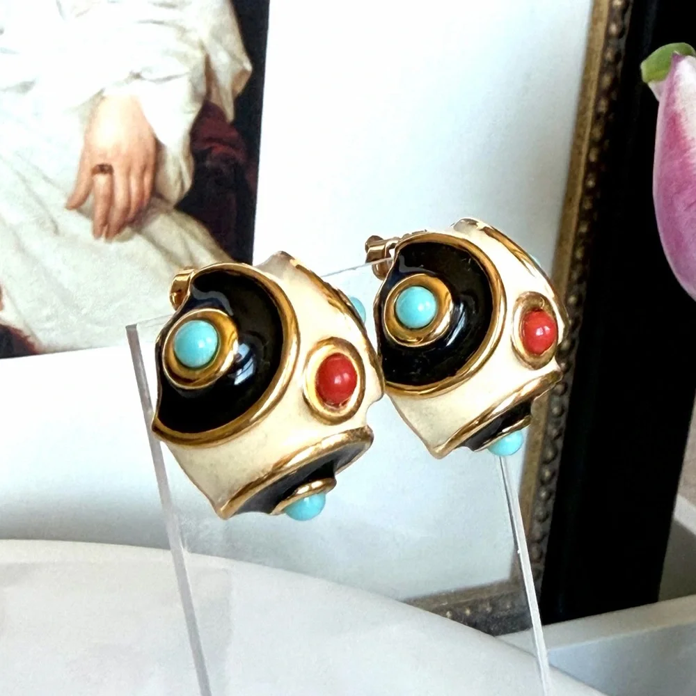 SOLD 🩷Kenneth Jay Lane Vintage Enamel Earrings - Picture 3 of 7